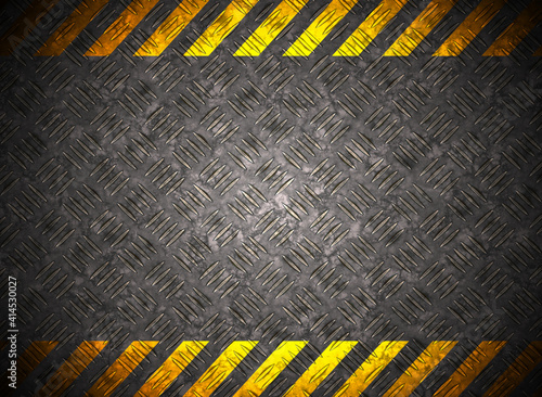 Metal background with caution tape