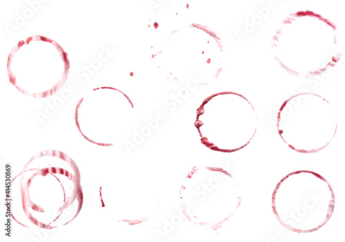close up of wine glass marks on white background