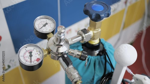 A cylinder of medical CO2 gas. Apparatus for injection of carbon dioxide. Stavropol, Russia - 7.09.20