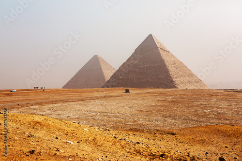 Famous Egyptian Pyramids of Giza.  Landscape in Egypt. Pyramid in desert. Africa. Wonder of the World