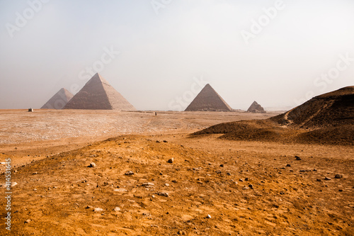 Famous Egyptian Pyramids of Giza.  Landscape in Egypt. Pyramid in desert. Africa. Wonder of the World