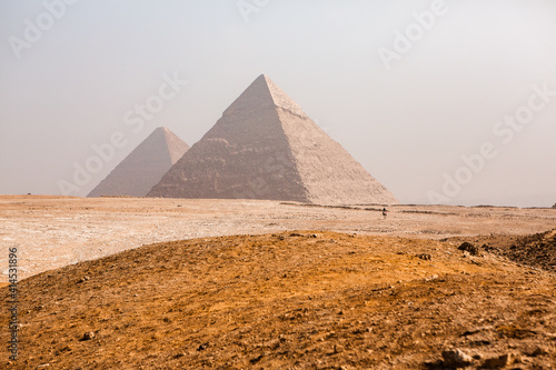 Famous Egyptian Pyramids of Giza.  Landscape in Egypt. Pyramid in desert. Africa. Wonder of the World