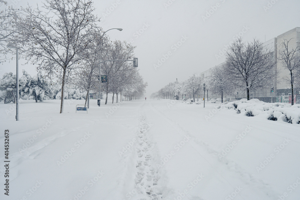 Obraz premium Snowy street landscape after a heavy snow