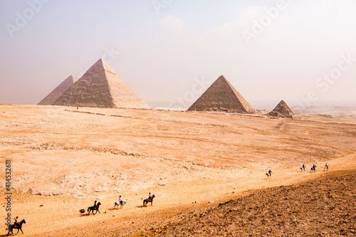 Famous Egyptian Pyramids of Giza.  Landscape in Egypt. Pyramid in desert. Africa. Wonder of the World