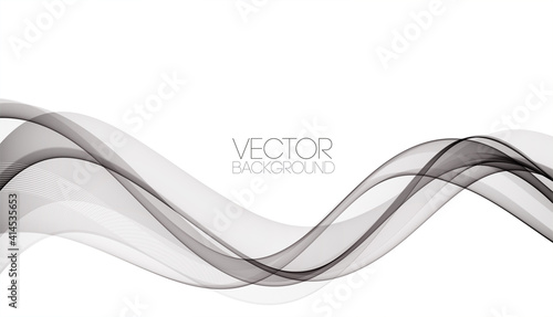 Abstract smooth gray wave vector. Curve flow grey motion illustration. Gray smoke wavy lines.