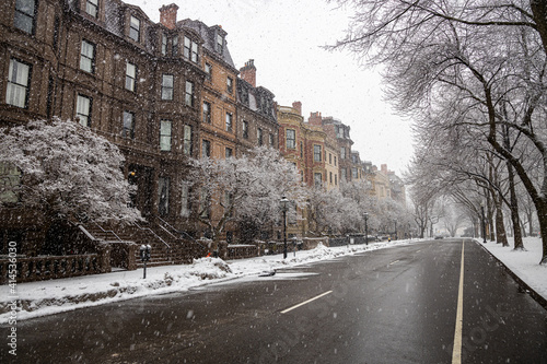 Photography Empty street in Boston Back Bay during a snow Storm
