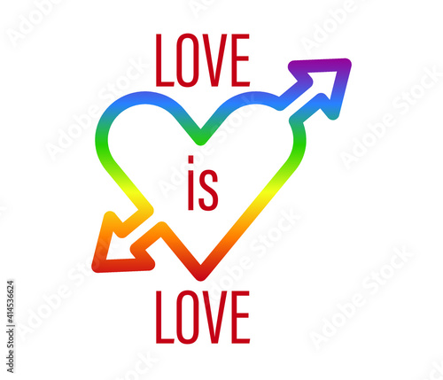 Love is love. Pride moon poster vector design with line colorful rainbow text.  LGBT Pride for Lesbian Gay Bisexual and Transgender Design Element.