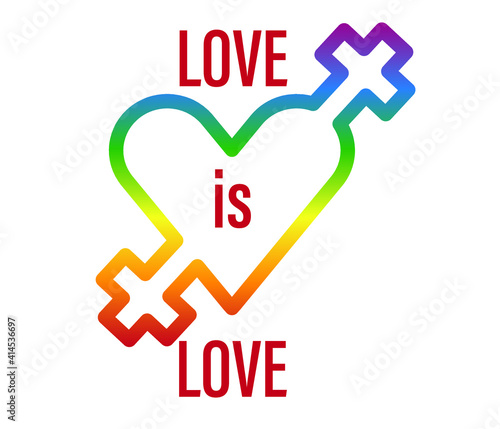 Love is love. Pride moon poster vector design with line colorful rainbow text.  LGBT Pride for Lesbian Gay Bisexual and Transgender Design Element.