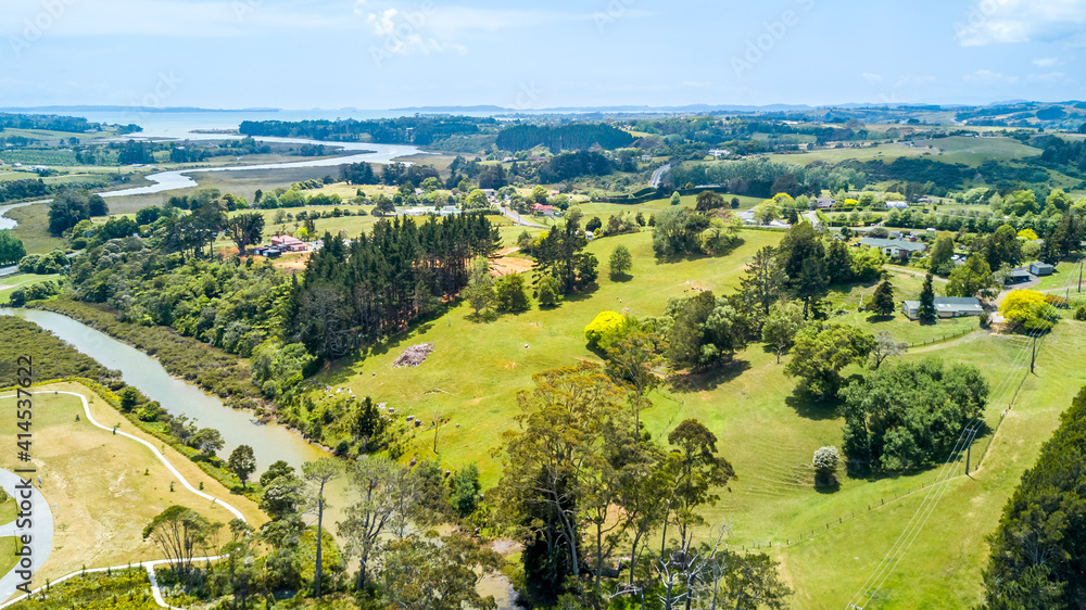 Aerial view of beautiful countryside. Auckland, New Zealand.
