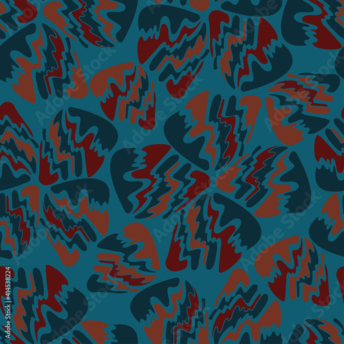 Seamless pattern with abstract geometric oval triangular blade shapes in dark colors