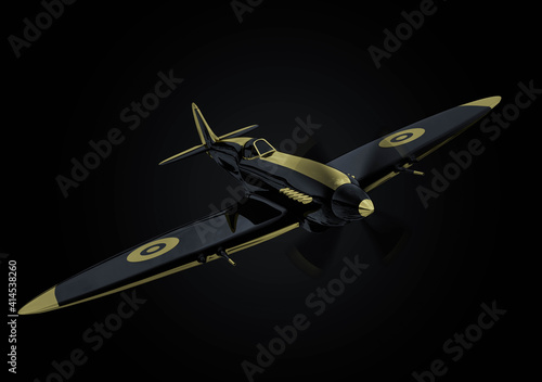 Canvas-taulu supermarine spitfire concept on black background. 3d rendering.