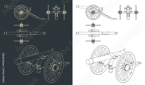 Canvas-taulu Vintage Artillery Cannon Drawings