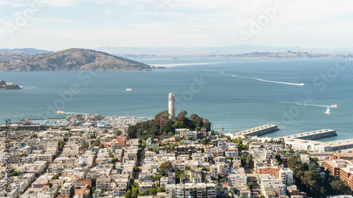 San Francisco, California, USA - August 2019: San Francisco cityscape overlooking Alcatraz Island