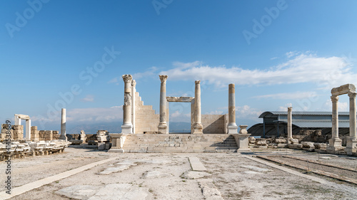 Denizli, Turkey - October 2019: Laodikeia ancient city ruins in Pamukkale, Denizli, Turkey