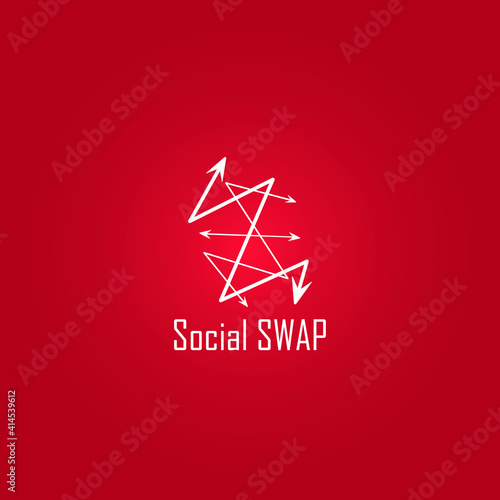 White social swap logo design with red background