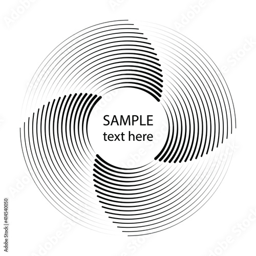 Black concentric speed lines in circle form. Geometric art. Trendy design element for frame, logo, tattoo, sign, symbol, web pages, prints, posters, template, pattern and abstract background