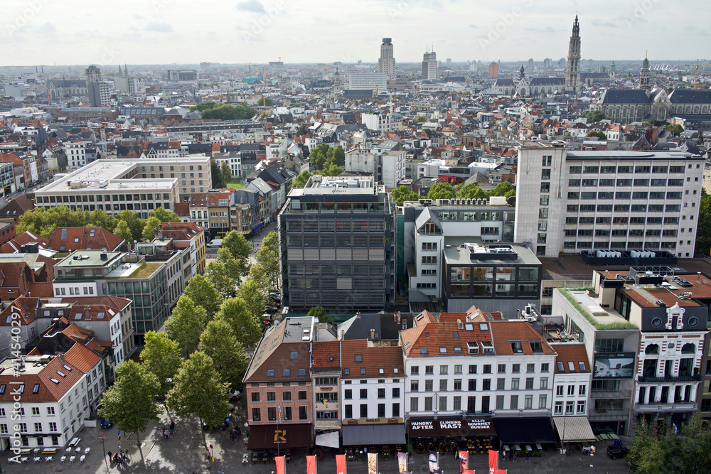 Fototapeta premium Belgium, Antwerp. View from atop the MAS museum, Cathedral bell tower