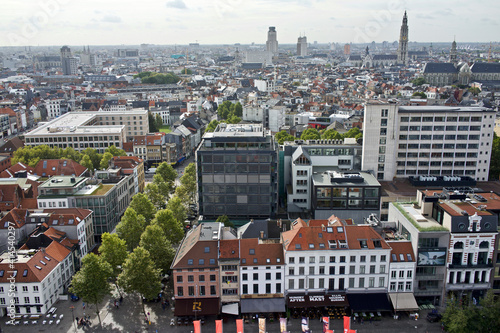 Belgium, Antwerp. View from atop the MAS museum, Cathedral bell tower