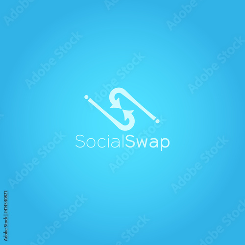 Arrows drawn with end to end social swap logo design blue background