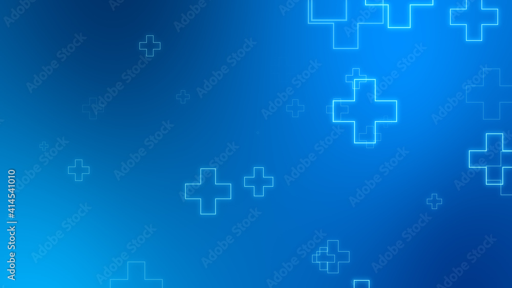 Medical health blue cross neon light shapes pattern background. Abstract healthcare technology and science concept. Medical health blue cross neon light shapes pattern background. Abstract healthcare technology and science concept.