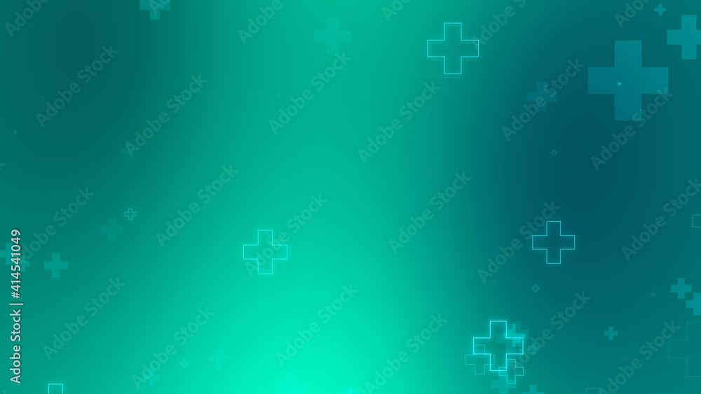 Medical health blue green cross neon light shapes pattern background. Abstract healthcare technology and science concept. Medical health blue green cross neon light shapes pattern background. Abstract healthcare technology and science concept.