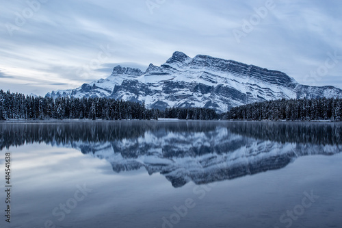 Two jack lake and mt rundle during late fall in Banff national park in late fall  Alberta Canada