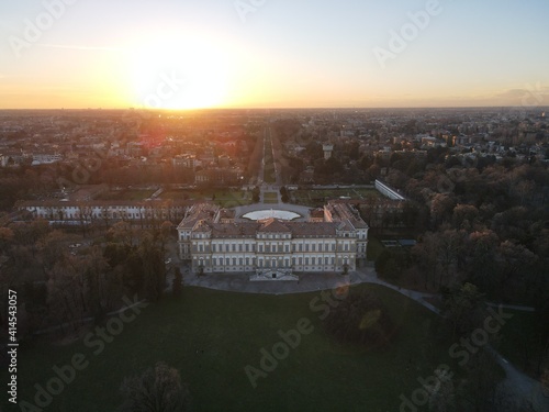 Fotografía Aerial view of facade of the elegant Villa Reale in Monza, Lombardy, north Italy