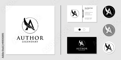 Author logo initial letter A and business card design template