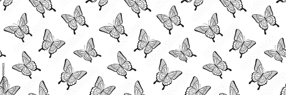 Beautiful seamless background of butterflies black and white colors. design greeting card and invitation of the wedding, birthday, Valentine s Day, mother s day and other holiday. Beautiful seamless background of butterflies black and white colors. design greeting card and invitation of the wedding, birthday, Valentine s Day, mother s day and other holiday.