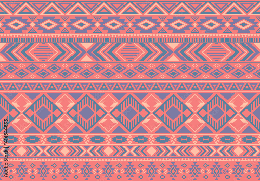 Indian pattern tribal ethnic motifs geometric seamless vector background. Graphic boho tribal motifs clothing fabric textile print traditional design with triangle and rhombus shapes.