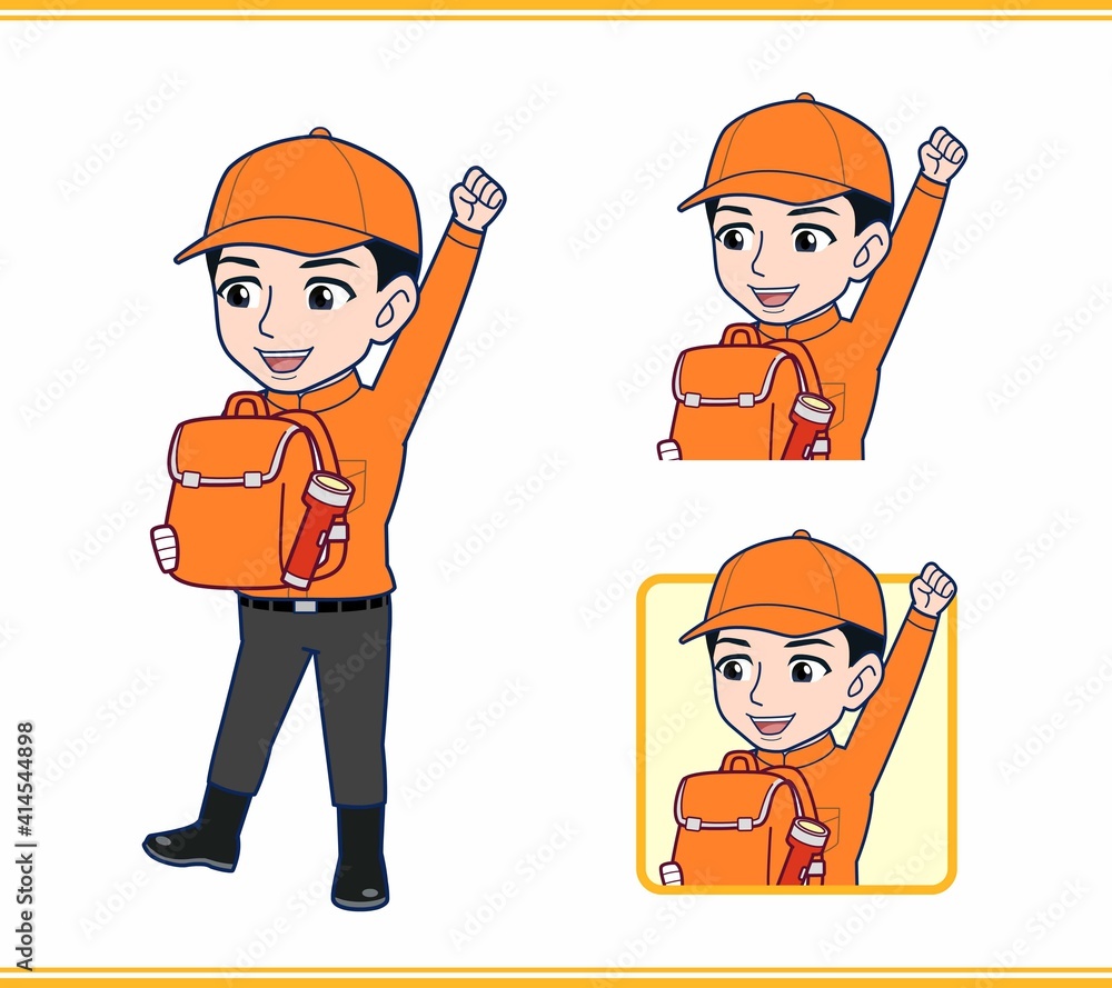 Young man in orange work clothes Young man in orange work clothes