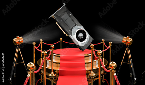Podium with video card GPU, 3D rendering