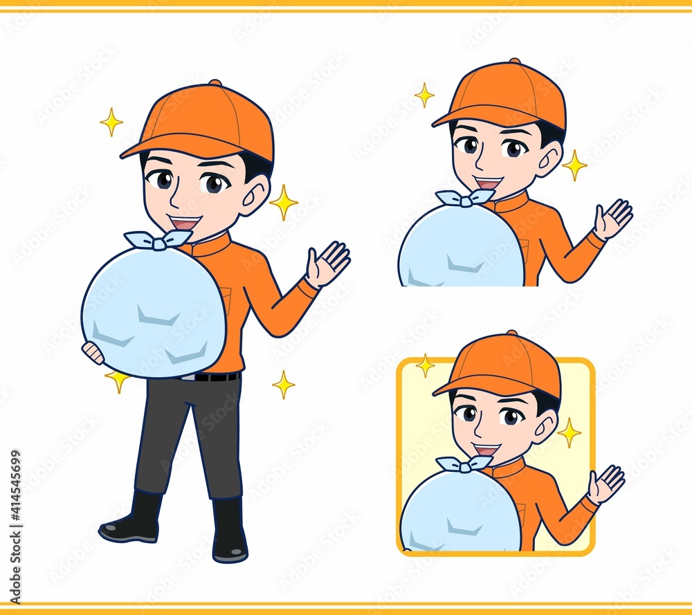 Young man in orange work clothes Young man in orange work clothes
