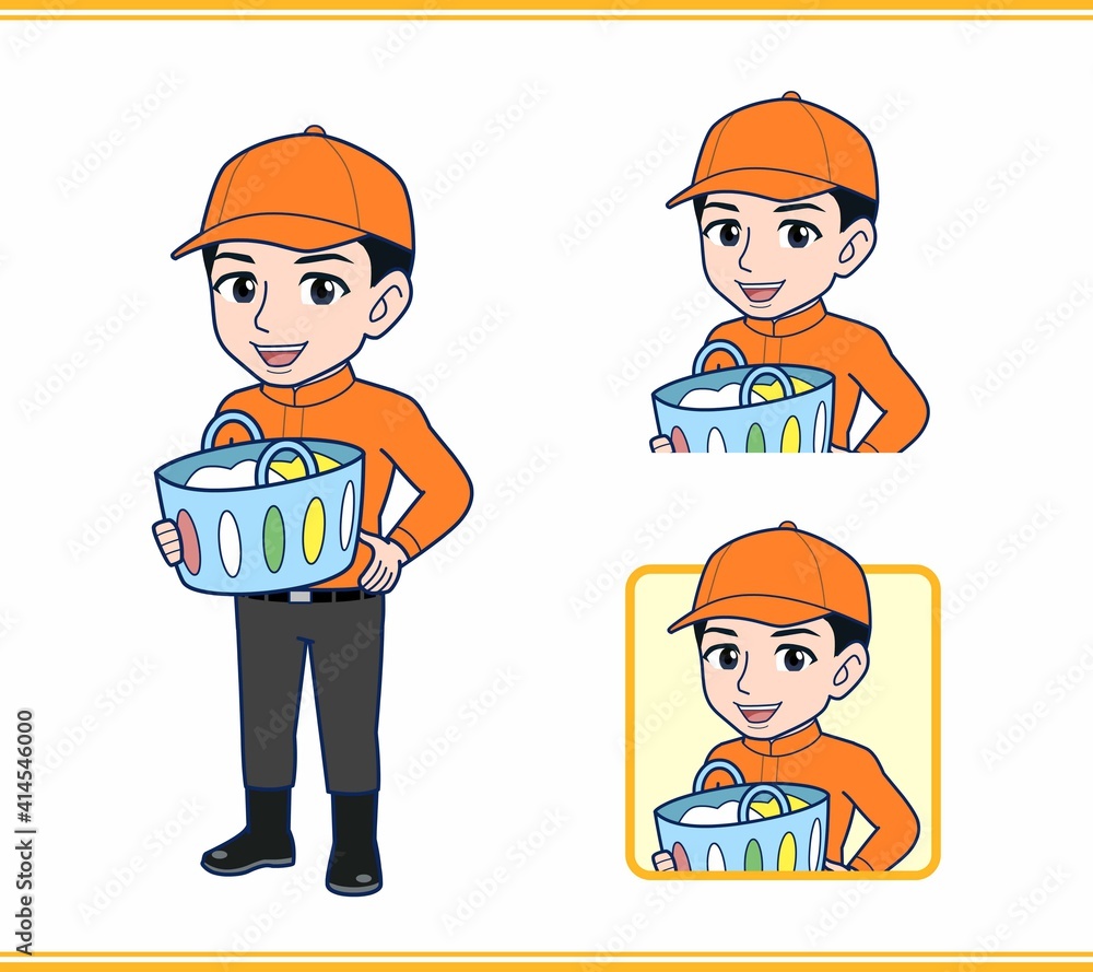 Young man in orange work clothes Young man in orange work clothes
