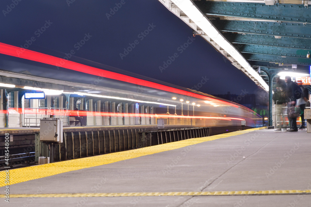 Moving subway train, long exposure train station