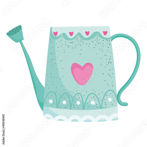 garden watering can with hearts decoration isolated style