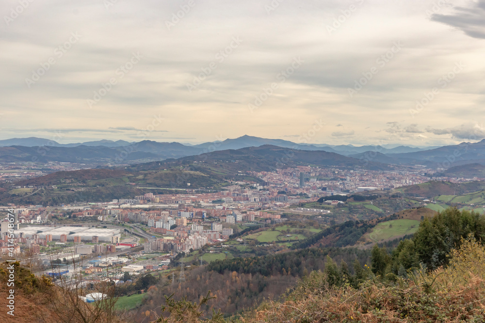 Panoramic view of Bilbao city, from the distance