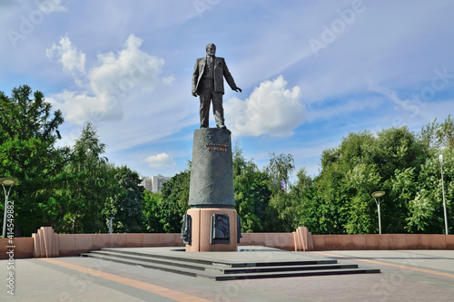 Moscow, Russia - august 25, 2020: Monument to Sergei Pavlovich Korolev, the creator of Soviet rocket and space technology in the Museum of Cosmonautics. Moscow, Russia