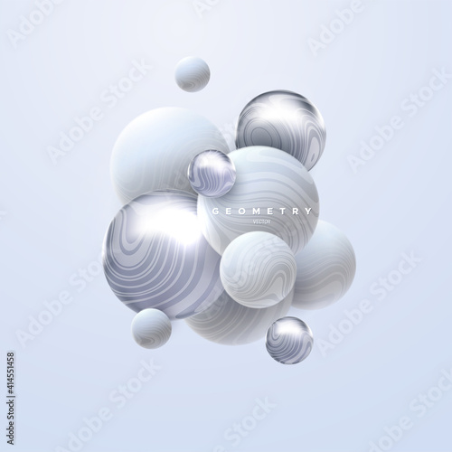 3d white and silver spheres cluster