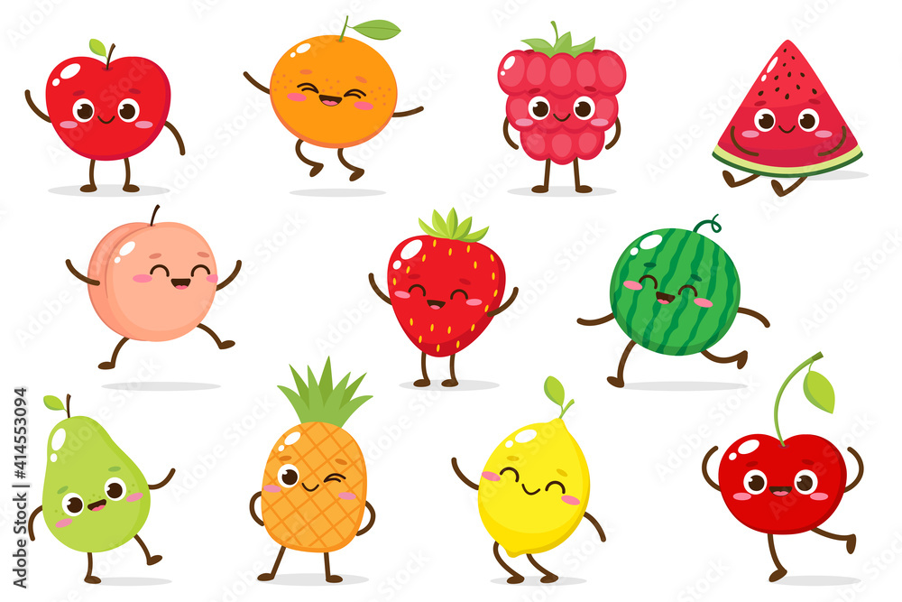 Cartoon vector set of funny fruits 素材庫向量圖 | Adobe Stock