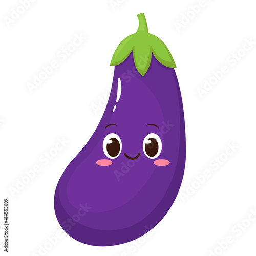 Cute happy eggplant cartoon emoji