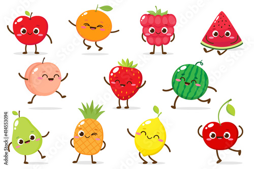 Cartoon vector set of funny fruits