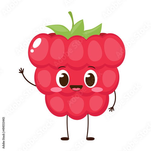 Cute happy red raspberry character