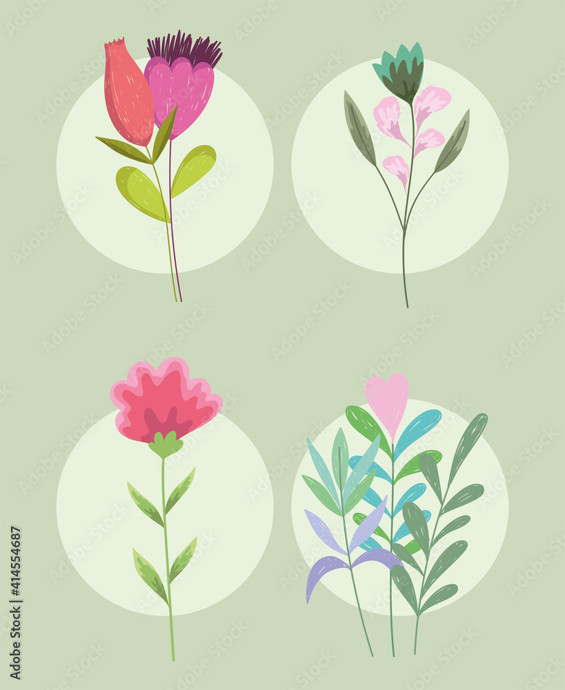 flowers decoration floral flora nature foliage icon set