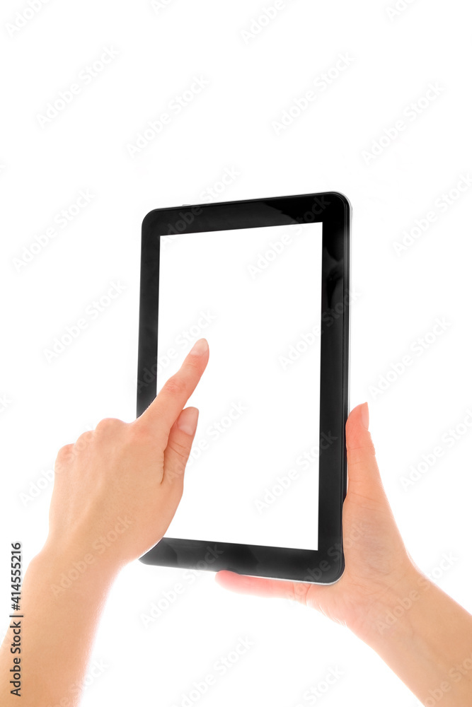 in human hands tablet computer touch-screen gadget with isolated in human hands tablet computer touch-screen gadget with isolated