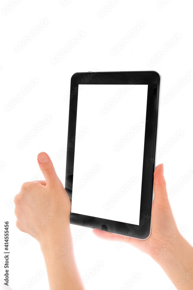 in human hands tablet computer touch-screen gadget with isolated in human hands tablet computer touch-screen gadget with isolated