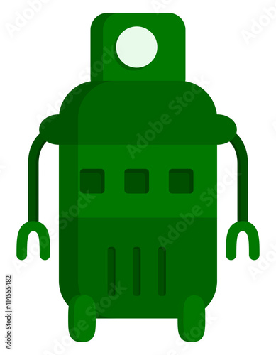 Green one-eyed robot. Fictional character in cartoon style