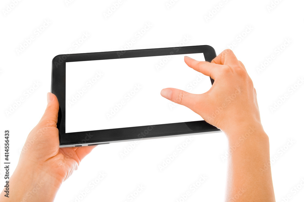 in human hands tablet computer touch-screen gadget with isolated in human hands tablet computer touch-screen gadget with isolated