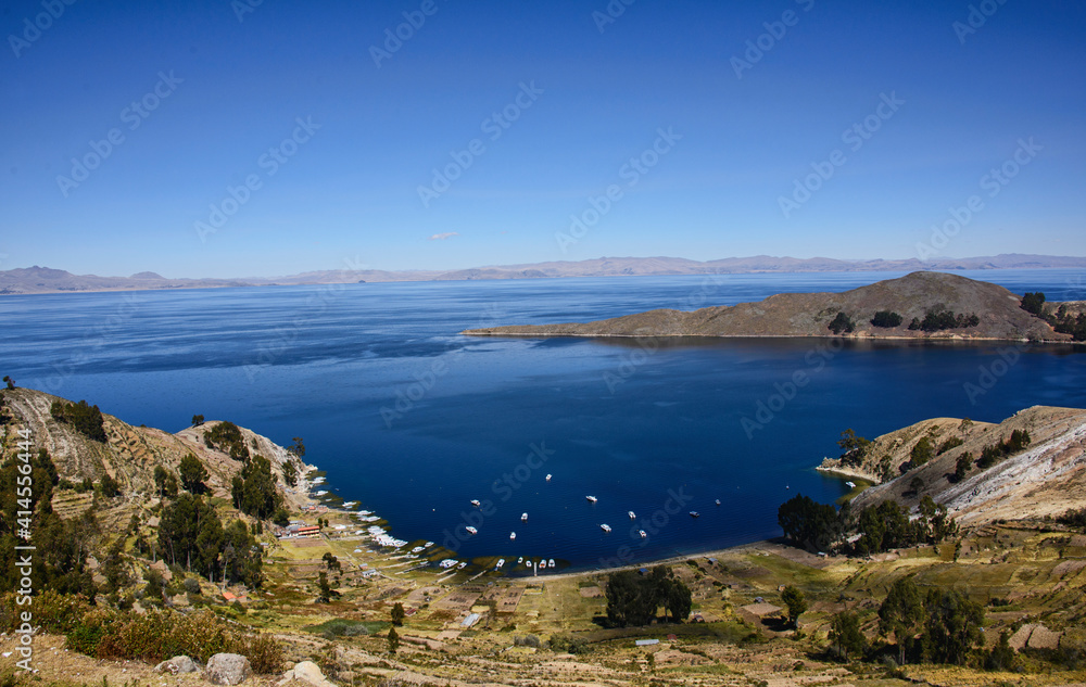 Panoramic view of Lake Titicaca from Isla del Sol, Bolivia