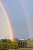 Double Rainbow At Summer Storm In Rural Area